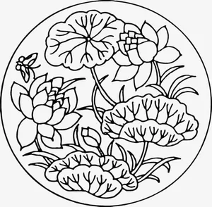 荷花简笔装饰画免抠