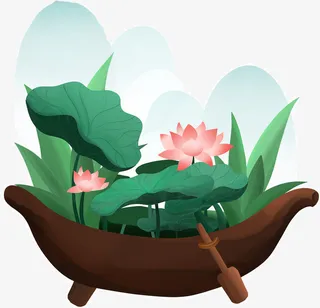 原创元素小船上的荷花池免抠