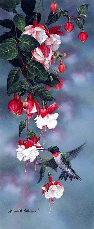 手绘水墨红花绿叶免抠