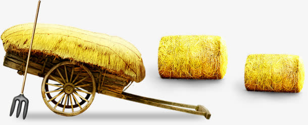 卡通满车金色稻穗素材金秋免抠