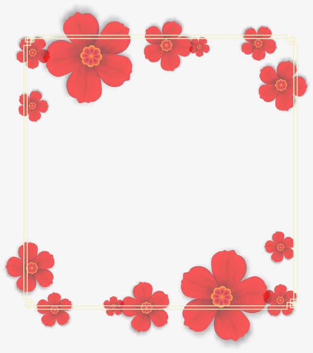 中国风红色花朵框架免抠