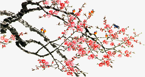 桃花国画免抠