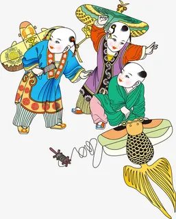 放风筝年画娃娃手绘快乐免抠 放风筝年画娃娃手绘快乐免抠