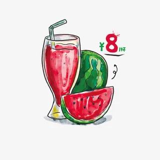 手绘西瓜汁免抠