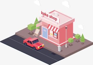 卡通城市小屋2.5D立体插画免抠