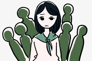 人群中自卑的短发校服女孩免抠