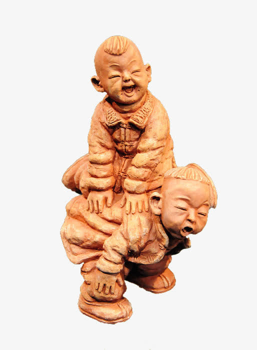 泥塑玩跳马的孩子免抠