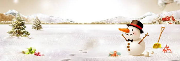 童趣冬季雪人房屋背景高清