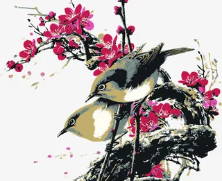 手绘枝干上的麻雀七夕情人节免抠