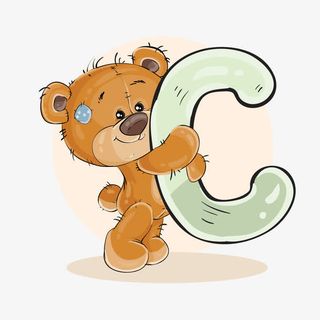 卡通手绘可爱的小熊字母C免抠