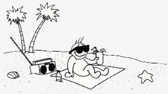 沙滩度假手绘画免抠