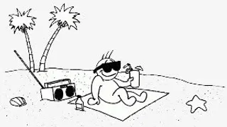 沙滩度假手绘画免抠