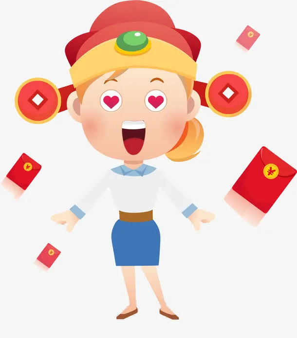 卡通戴着财神帽子的女人免抠