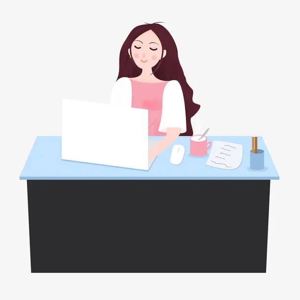 用笔记本电脑办公的白领免抠