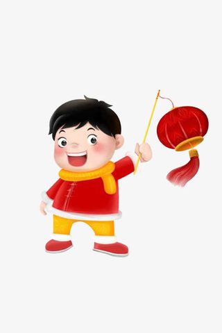 拿着灯笼的小男孩免抠