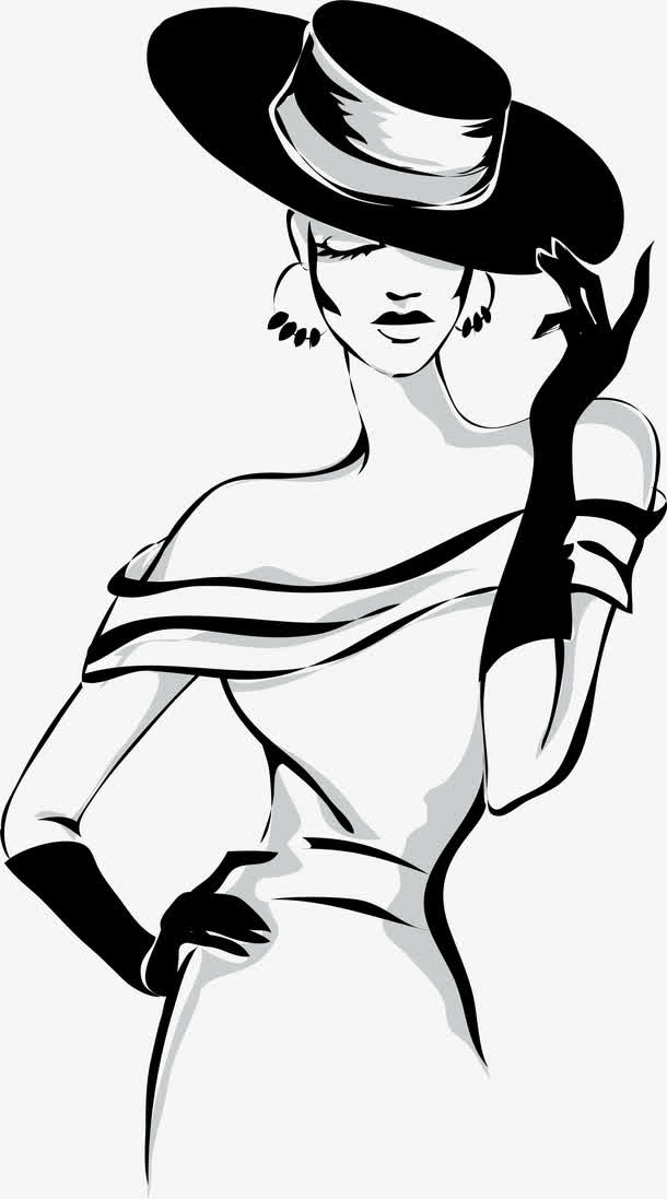 黑白时尚女郎图案免抠