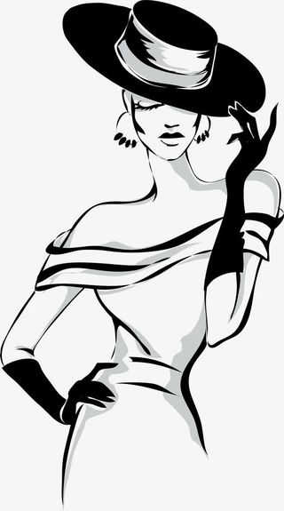 黑白时尚女郎图案免抠