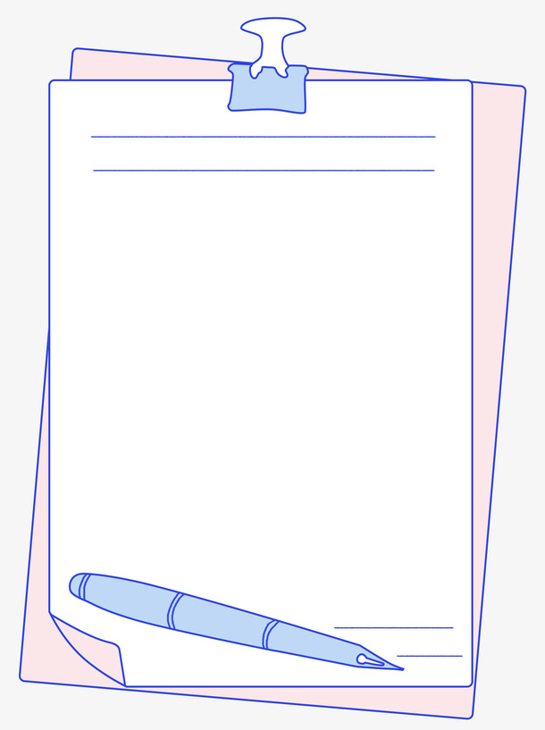 简约宝蓝粉信纸边框回忆免抠