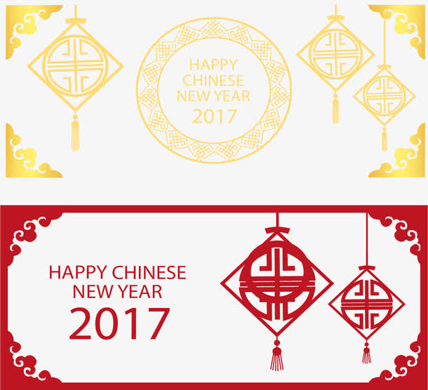 红色黄色古风边框除夕海报免抠