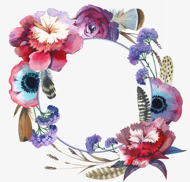 唯美浪漫粉紫花环高清图片免抠