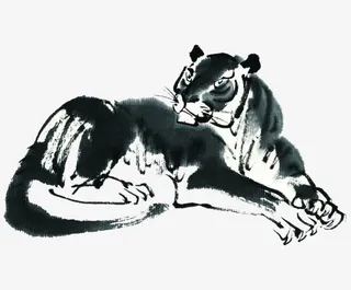 扭头的水墨老虎免抠