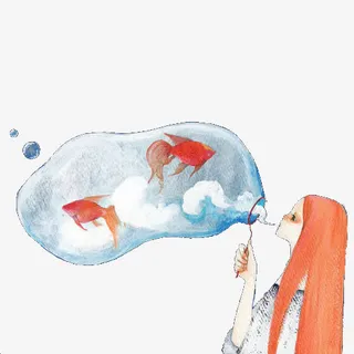 吹泡泡的少女免抠