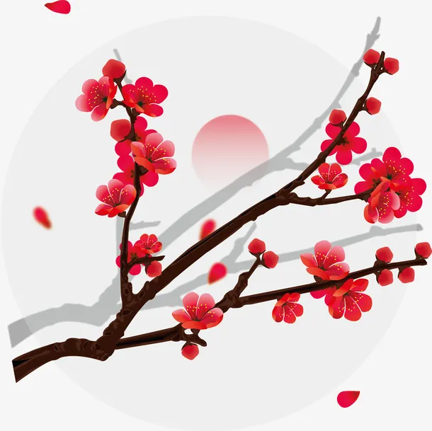 手绘中国风花卉植物梅花花瓣元素免抠
