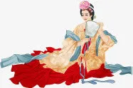 中秋节古典黄衣美女免抠
