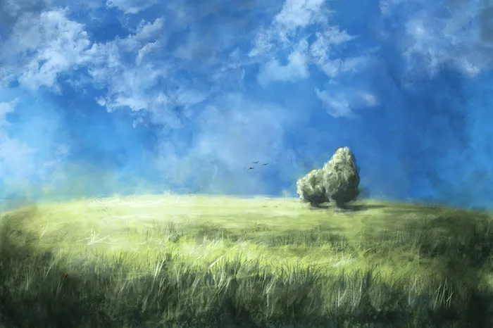 手绘蓝色草地背景高清