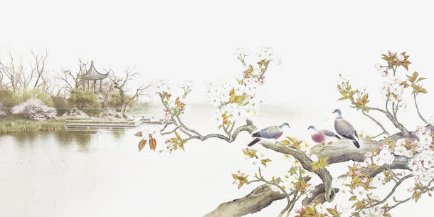 湖边一景免抠