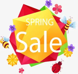 多彩春天来了蜜蜂绿植花边框矢量免抠