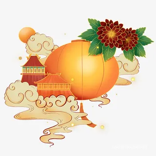 手绘灯笼祥云免抠