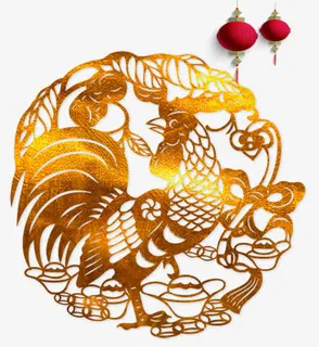 剪纸金鸡免抠