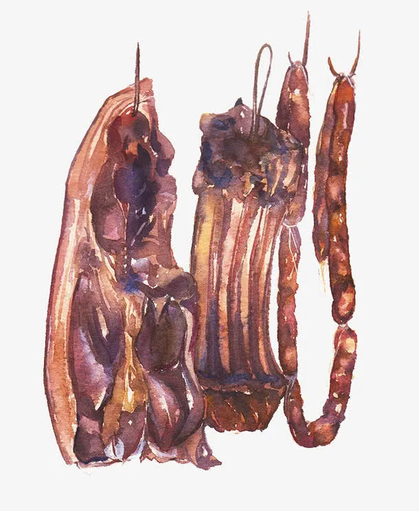 手绘逼真腊肉素材免抠