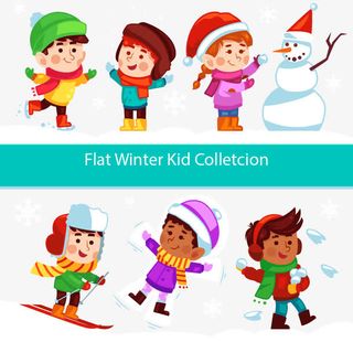 扁平冬日小孩免抠