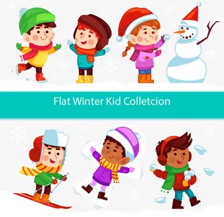 扁平冬日小孩免抠
