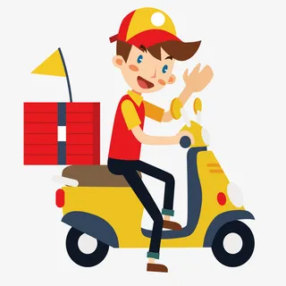 招手的时尚快递送货员矢量插图免抠