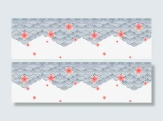 手绘樱花祥云底纹免抠