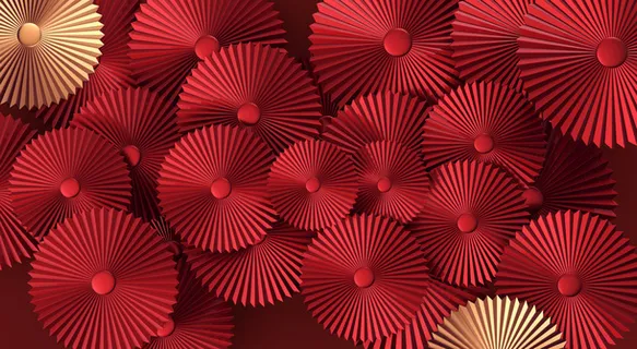 中国传统红色金色大气扇形底图免抠