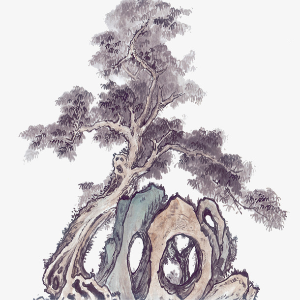 怪石和小树免抠