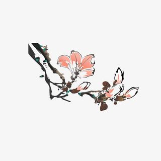 水墨手绘桃花免抠