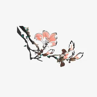 水墨手绘桃花免抠