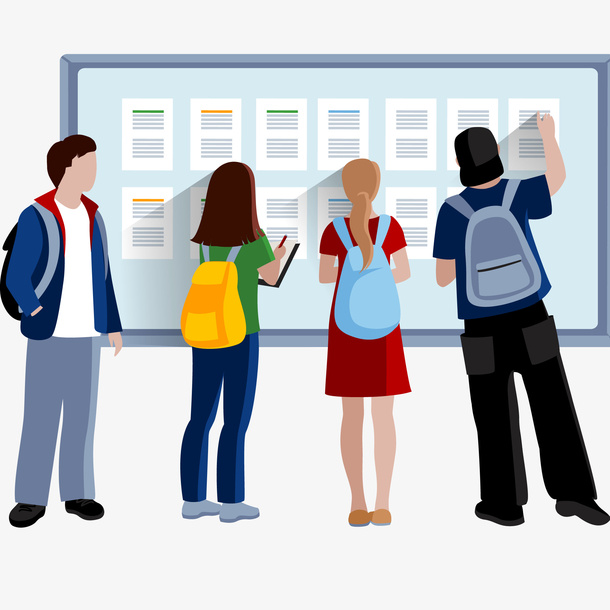 学生看公告免抠PNG免抠手绘/卡通卡通元素