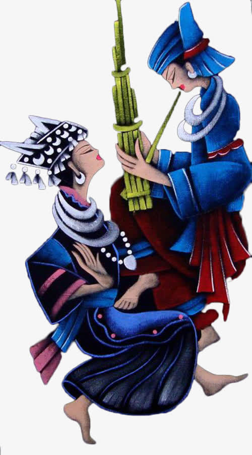 蜡染画芦笙舞免抠