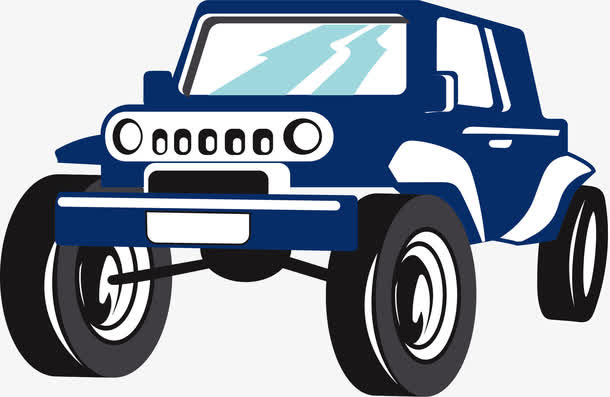 蓝色卡通越野车免抠