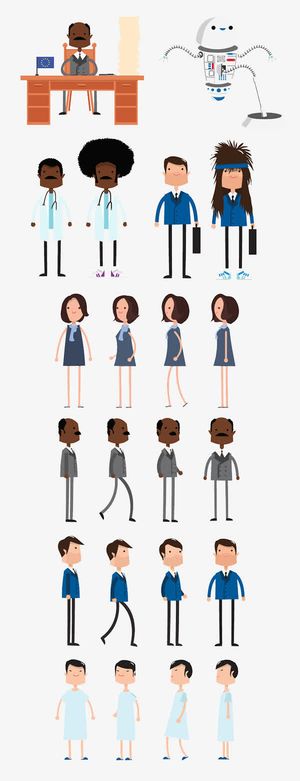 黑人白人机器人卡通免抠