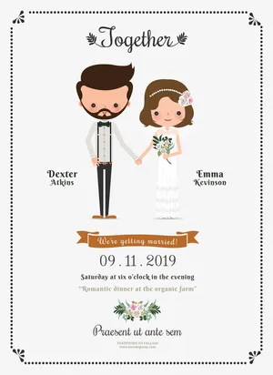 卡通新郞新娘婚礼邀请函免抠