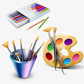 卡通彩铅画笔和调色盘免抠