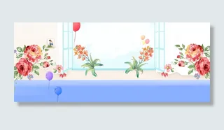 春季窗户景色手绘花朵黄色banner高清