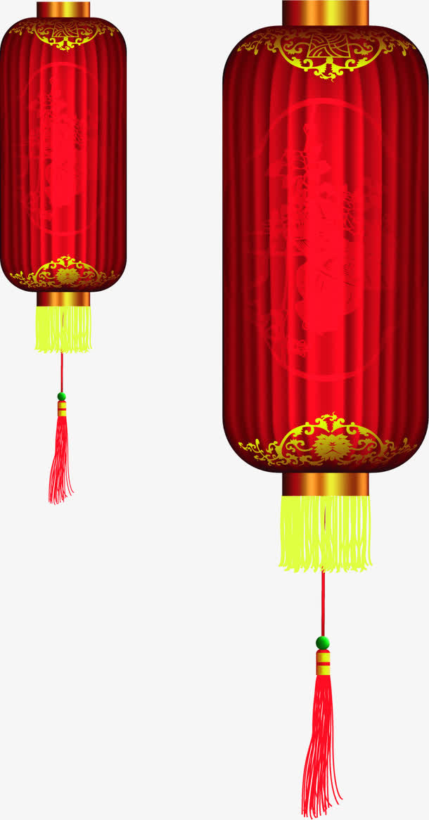 手绘粉色长形灯笼免抠